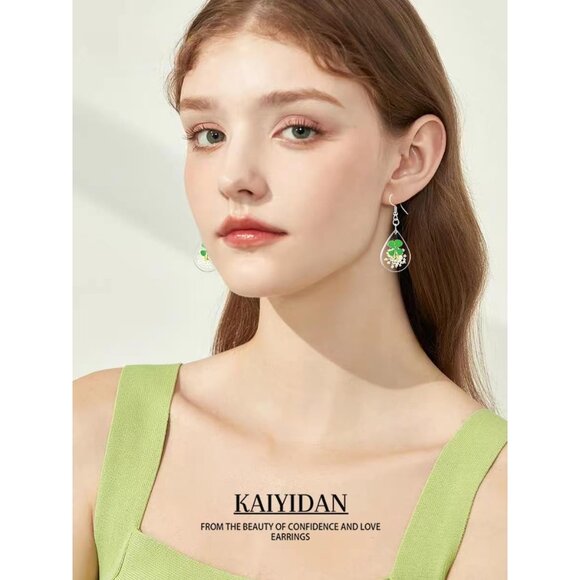 Four Leaf Clover Statement Vintage Cute Long Summer Earring for Women Jewelry - Picture 2 of 9